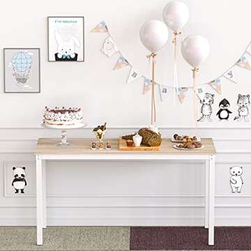 Teraves Computer Desk/Dining Table Office Desk Sturdy Writing Workstation for Home Office(55.11“, Beige + White Frame)