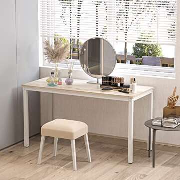 Teraves Computer Desk/Dining Table Office Desk Sturdy Writing Workstation for Home Office(55.11“, Beige + White Frame)