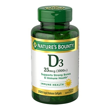 Nature's Bounty Vitamin D3 1000 IU, Immune Support, 250 Softgels