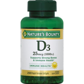 Nature's Bounty Vitamin D3 250 Softgels for Health