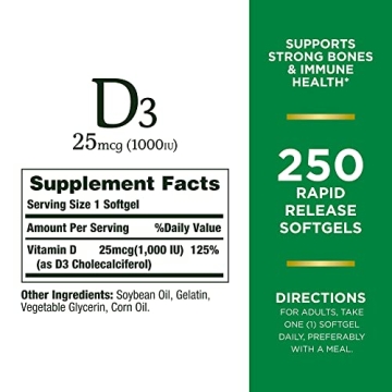 Nature's Bounty Vitamin D3 250 Softgels for Health