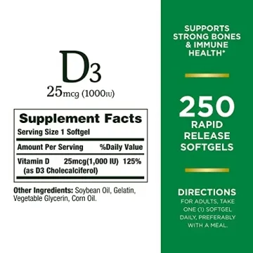 Nature's Bounty Vitamin D3 250 Softgels for Health