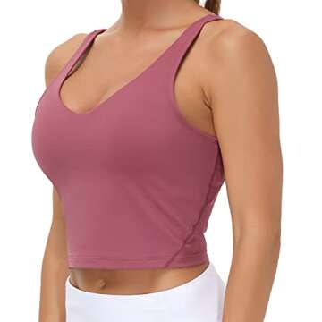 Women’s Longline Sports Bra Wirefree Padded Medium Support Yoga Bras Gym Running Workout Tank Tops (Rose red, Medium, m)