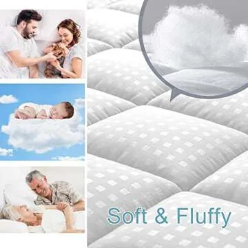 HYLEORY King Mattress Pad Quilted Fitted Mattress Protector Cooling Pillow Top Mattress Cover Breathable Fluffy Soft Mattress Topper with 8-21" Deep Pocket