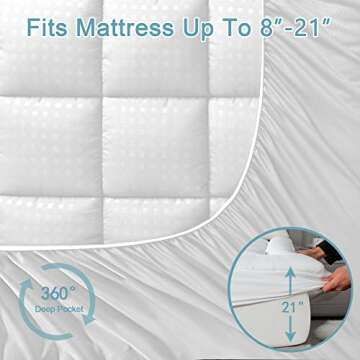 HYLEORY King Mattress Pad Quilted Fitted Mattress Protector Cooling Pillow Top Mattress Cover Breathable Fluffy Soft Mattress Topper with 8-21" Deep Pocket