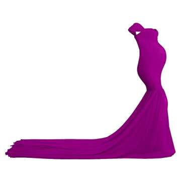 Women Sleeveless Maternity Off Shoulder Mermaid Chiffon Gown V Neck Elegant Slim Fitted Maxi Trailing Long Evening Dress Plain Casual Pregnancy Photography Baby Shower Dress for Photo Shoot Purple