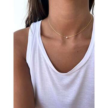 CAROVO Dainty Necklaces for Women 14k Gold Plated One Pearl Necklace Handmade Cultured Freshwater Pearl Everyday Jewelry for Gifts