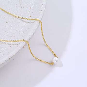 CAROVO Dainty Necklaces for Women 14k Gold Plated One Pearl Necklace Handmade Cultured Freshwater Pearl Everyday Jewelry for Gifts