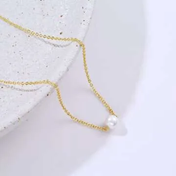 CAROVO Dainty Necklaces for Women 14k Gold Plated One Pearl Necklace Handmade Cultured Freshwater Pearl Everyday Jewelry for Gifts