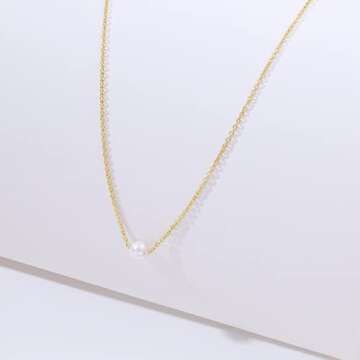 CAROVO Dainty Necklaces for Women 14k Gold Plated One Pearl Necklace Handmade Cultured Freshwater Pearl Everyday Jewelry for Gifts