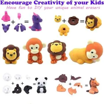 35 Pcs Pencil Eraser Removable Assembly Animal Eraser for Games Prizes, Kids Puzzle Toys