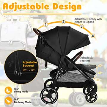 BABY JOY Baby Stroller, High Landscape Infant Carriage Newborn Pushchair with Foot Cover, Cup Holder, 5-Point Harness, Adjustable Backrest & Canopy, Suspension Wheels, Easy One-Hand Fold (Black)