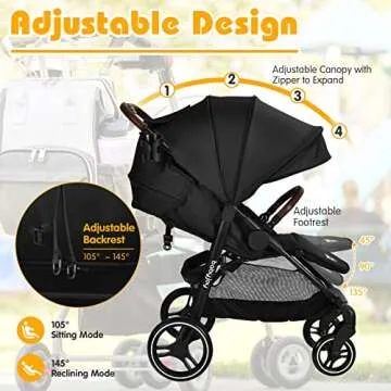 BABY JOY Baby Stroller, High Landscape Infant Carriage Newborn Pushchair with Foot Cover, Cup Holder, 5-Point Harness, Adjustable Backrest & Canopy, Suspension Wheels, Easy One-Hand Fold (Black)