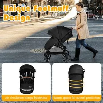 BABY JOY Baby Stroller, High Landscape Infant Carriage Newborn Pushchair with Foot Cover, Cup Holder, 5-Point Harness, Adjustable Backrest & Canopy, Suspension Wheels, Easy One-Hand Fold (Black)