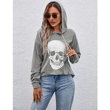 Blooming Jelly Women's Halloween Sweatshirts Skull Graphic Hoodies Long Sleeve Tops Crewneck Gothic ...