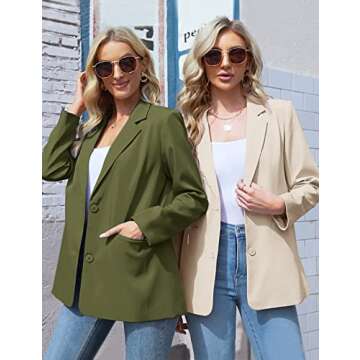 MEROKEETY Women's 2024 Fall Casual Blazers Long Sleeve Lapel Open Front Button Work Blazer Jackets with Pockets, Apricot, M