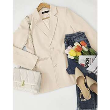 MEROKEETY Women's 2024 Fall Casual Blazers Long Sleeve Lapel Open Front Button Work Blazer Jackets with Pockets, Apricot, M