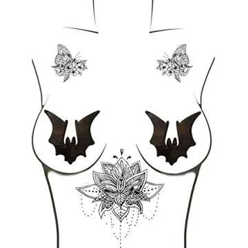 Neva Nude Sequin Large Bat Nipztix Pasties Nipple Covers for Festivals, Raves, Parties, Lingerie and More, Medical Grade Adhesive, Waterproof and Sweatproof, Made in USA