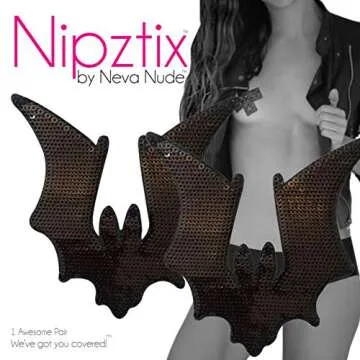 Neva Nude Sequin Large Bat Nipztix Pasties Nipple Covers for Festivals, Raves, Parties, Lingerie and More, Medical Grade Adhesive, Waterproof and Sweatproof, Made in USA