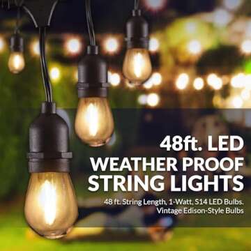 Newhouse Lighting Outdoor String Lights with Hanging Sockets Weatherproof 48-foot Cord 18 Lights Bul...