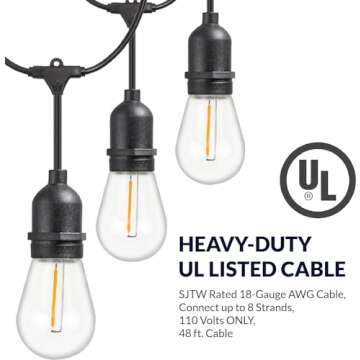 Newhouse Lighting Outdoor String Lights 48-foot Weatherproof