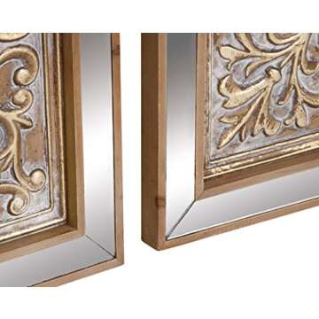 Deco 79 Metal Floral Home Wall Decor Embossed Wall Sculpture with Mirrored Frames, Set of 3 Wall Art...