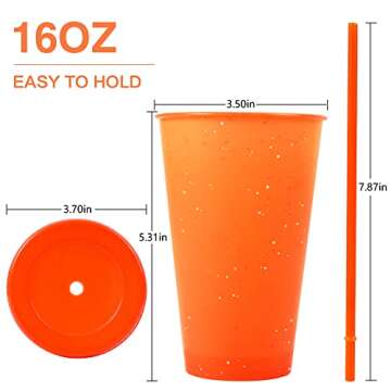 Reusable Plastic Cups with Lids Straws: 12Pcs 16oz Colorful Bulk Party Cups/BPA-Free Dishwasher-Safe Cold Drink Travel Tumblers for Iced Beverage Water Smoothie Coffee for Adults Kids (M-16 oz)