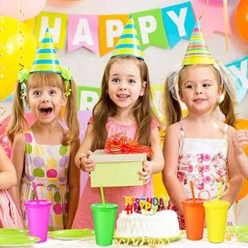 Reusable Plastic Cups with Lids Straws: 12Pcs 16oz Colorful Bulk Party Cups/BPA-Free Dishwasher-Safe Cold Drink Travel Tumblers for Iced Beverage Water Smoothie Coffee for Adults Kids (M-16 oz)