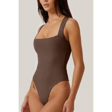 Stylish QINSEN Women's Square Neck Bodysuit - Soft & Stretchy