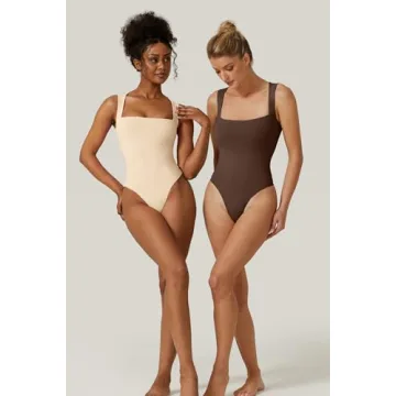 Stylish QINSEN Women's Square Neck Bodysuit - Soft & Stretchy