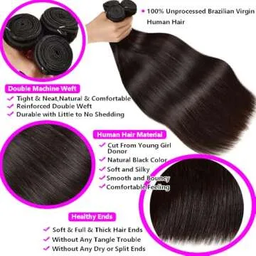 Straight Human Hair Bundles 12A Brazilian Human Hair 3 Bundles 100% Unprocessed Virgin Human Hair We...