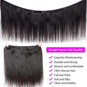 Straight Human Hair Bundles 12A Brazilian Human Hair 3 Bundles 100% Unprocessed Virgin Human Hair Weave Bundles for Black Women Straight Bundles Human Hair Extensions Natural Black Color 20 22 24 Inch