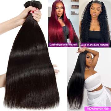 Straight Human Hair Bundles 12A Brazilian Human Hair 3 Bundles 100% Unprocessed Virgin Human Hair Weave Bundles for Black Women Straight Bundles Human Hair Extensions Natural Black Color 20 22 24 Inch