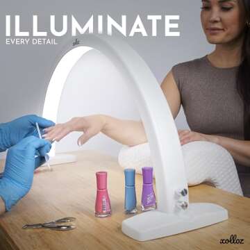 XOLLOZ Half-Moon LED Manicure Lamp - 1600 Lumen Desk Light for Nails, Tattoo & Lash Techs (White)