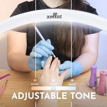 XOLLOZ Half-Moon LED Manicure Lamp - 1600 Lumen Desk Light for Nails, Tattoo & Lash Techs (White)