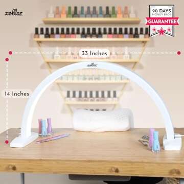 XOLLOZ Half-Moon LED Manicure Lamp - 1600 Lumen Desk Light for Nails, Tattoo & Lash Techs (White)