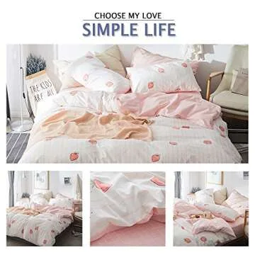 AOJIM Duvet Cover Set Pure Cotton Women Girl Cute Quilt Cover Kawaii Strawberry Bedding Set 3 PCS 1 Queen Comfy Comforter Cover 2 Pillowcases, Valuable Gift for Baby Teens Adults Queen, no Comforter