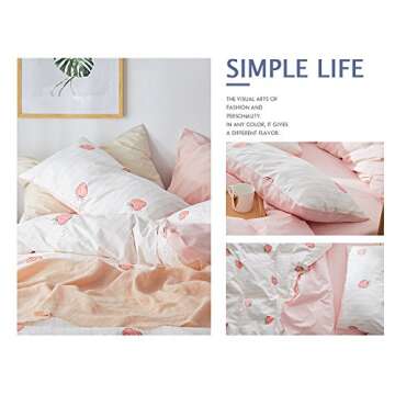 AOJIM Duvet Cover Set Pure Cotton Women Girl Cute Quilt Cover Kawaii Strawberry Bedding Set 3 PCS 1 Queen Comfy Comforter Cover 2 Pillowcases, Valuable Gift for Baby Teens Adults Queen, no Comforter