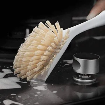 Amazer 2-Pack Dish Brush, Scrub Brush Cleaner with Bamboo Long Handle, Cleaning Kitchen Brushes for Dishes, Good Grip Kitchen Dish Washing Brushes for Pot Pan Plate Cleaning