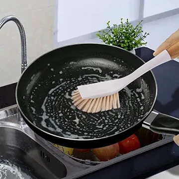 Amazer 2-Pack Dish Brush, Scrub Brush Cleaner with Bamboo Long Handle, Cleaning Kitchen Brushes for Dishes, Good Grip Kitchen Dish Washing Brushes for Pot Pan Plate Cleaning