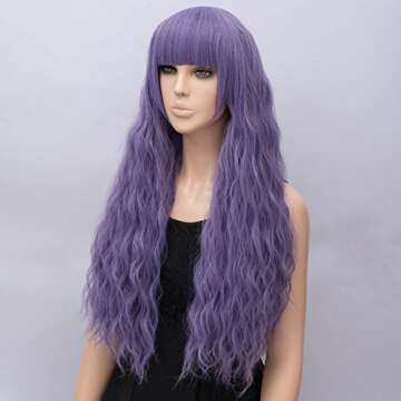 Netgo Women's Lavender Purple Wig Long Fluffy Curly Wavy Hair Wigs for Girl Synthetic Party Wigs
