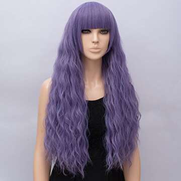 Netgo Women's Lavender Purple Wig Long Fluffy Curly Wavy Hair Wigs for Girl Synthetic Party Wigs