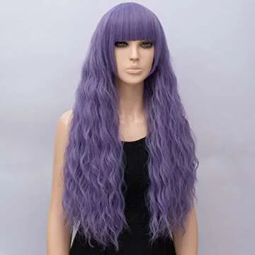Netgo Women's Lavender Purple Wig Long Fluffy Curly Wavy Hair Wigs for Girl Synthetic Party Wigs