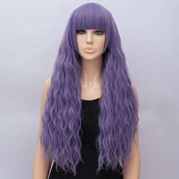 Netgo Women's Lavender Purple Wig Long Fluffy Curly Wavy Hair Wigs for Girl Synthetic Party Wigs