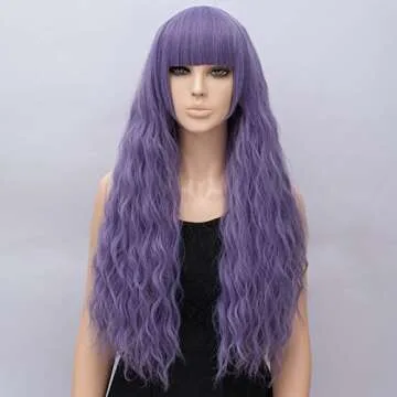 Netgo Women's Lavender Purple Wig Long Fluffy Curly Wavy Hair Wigs for Girl Synthetic Party Wigs