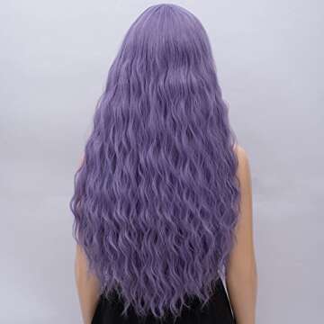 Netgo Women's Lavender Purple Wig Long Fluffy Curly Wavy Hair Wigs for Girl Synthetic Party Wigs