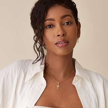 PAVOI Rhodium Plated Cubic Zirconia Cross Necklace for Women - Elegant Layered Cross Pendant - Gold Necklaces for Women