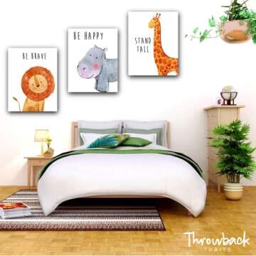 Throwback Traits Safari Nursery Decor - Baby Room Decor Animal Pictures for Nursery, Safari Decor, Baby Wall Decor, Nursery Wall Decor, Nursery Wall Art for Boys and Girls, Set of 6 – 8x10 (Safari)