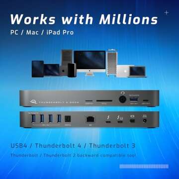 OWC 14-Port Thunderbolt Dock, 85W charging, (2) Thunderbolt 40 Gb/s (USB-C), (5) USB 3.2 Type-A, USB...