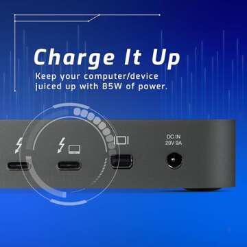OWC 14-Port Thunderbolt Dock, 85W charging, (2) Thunderbolt 40 Gb/s (USB-C), (5) USB 3.2 Type-A, USB 3.2 (10Gb/s) Type-C, Mini DisplayPort, GbE, Audio, Single 5K or Dual 4K Displays, cable, For Mac/PC